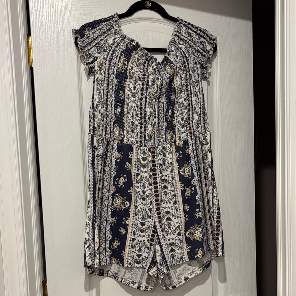 Floral Print Navy and White Women's Top